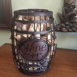 Wrought iron wine corks and holder.